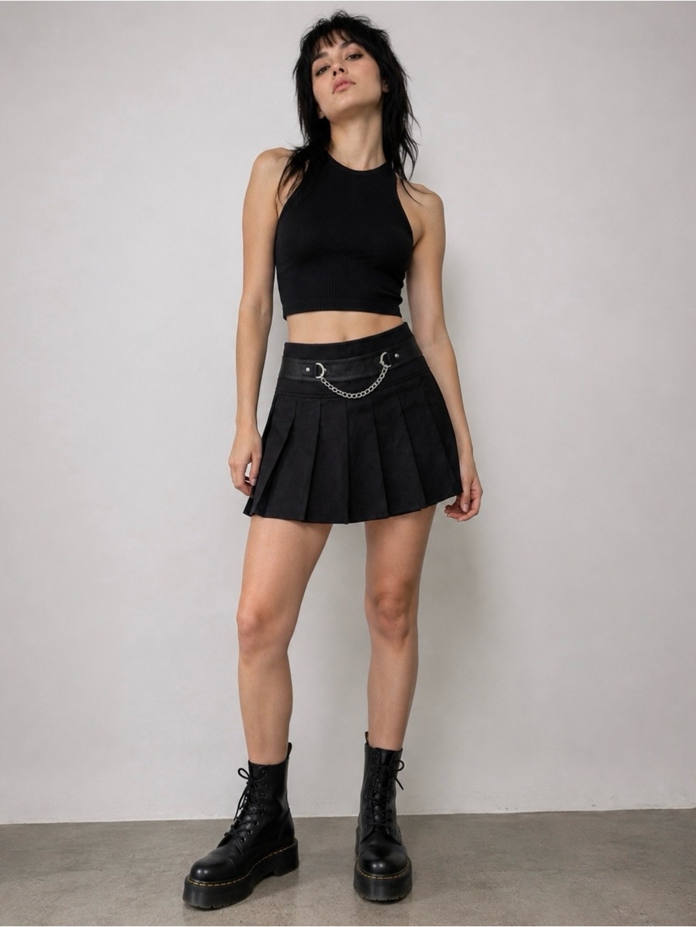 Royal Bones Daang Goodman Black Pleated Goth Punk Chain Mini Skirt XL